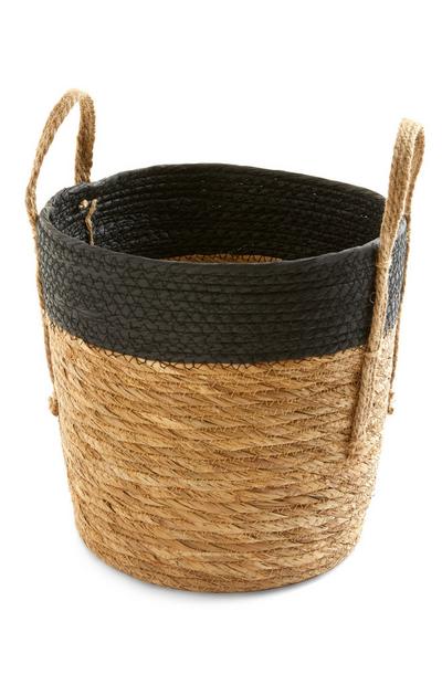 Black Striped Two Tone Wicker Handle Basket