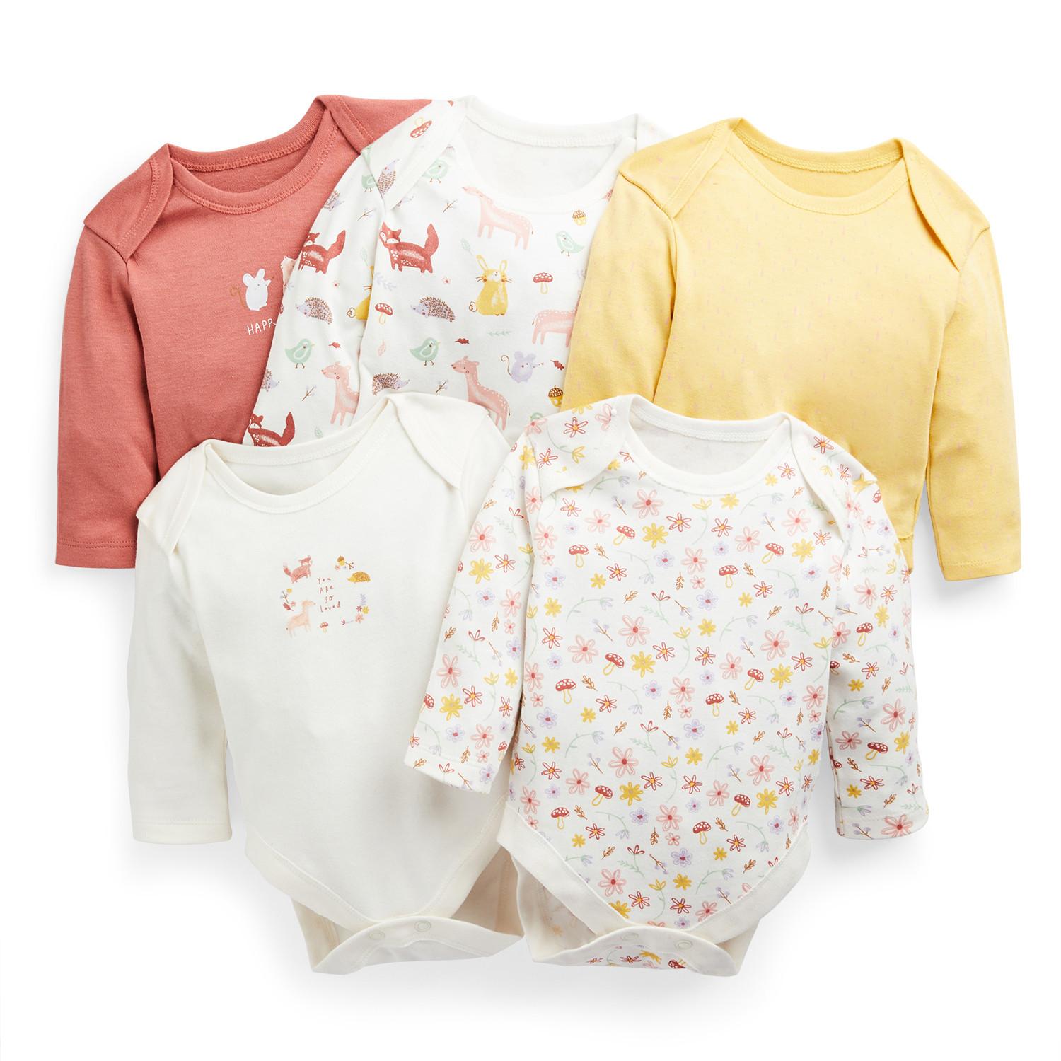 Baby Girl Woodland Print Bodysuits 5 Pack Baby Clothing Essentials