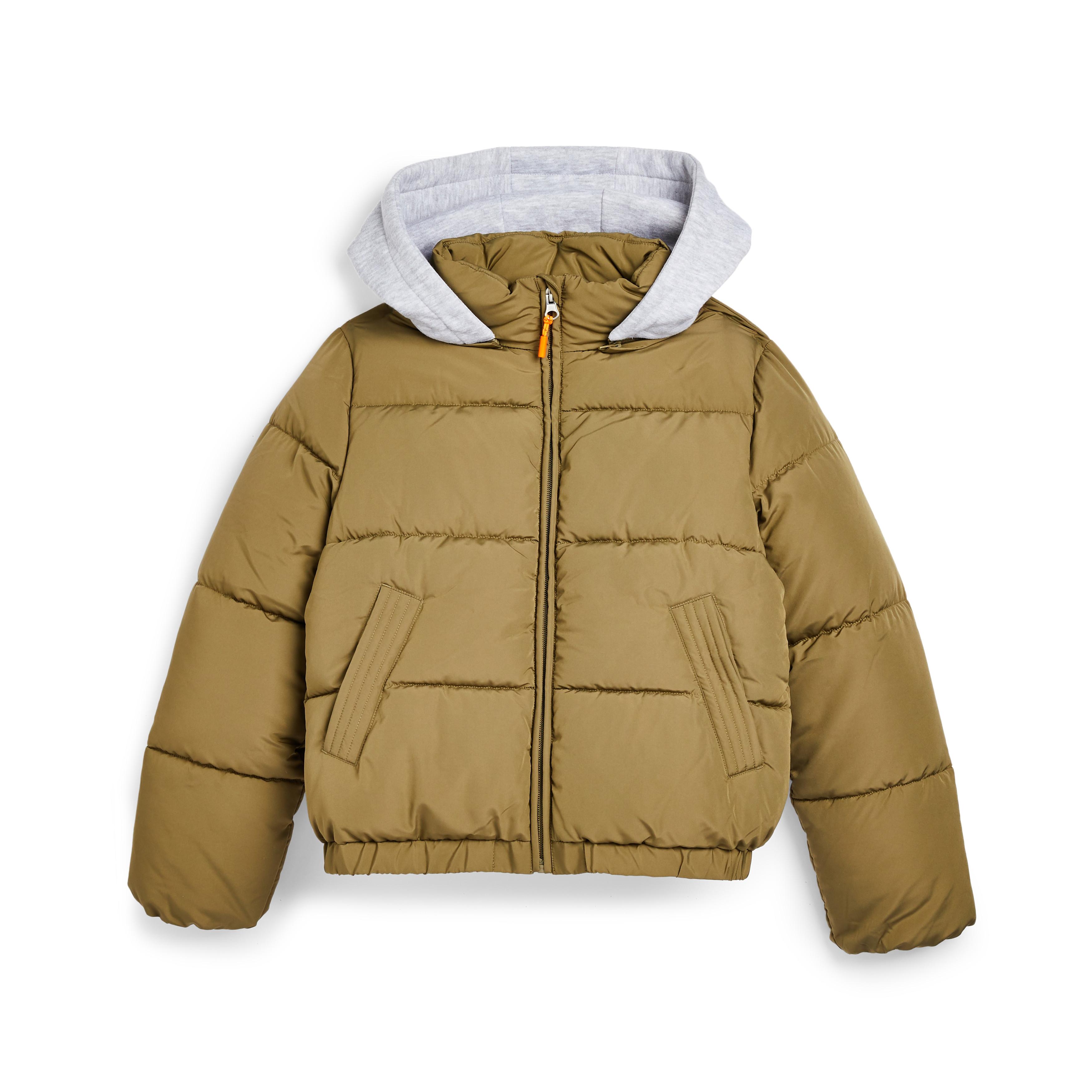 Older Girl Khaki Jersey Hooded Puffer Jacket Older Girls Clothes
