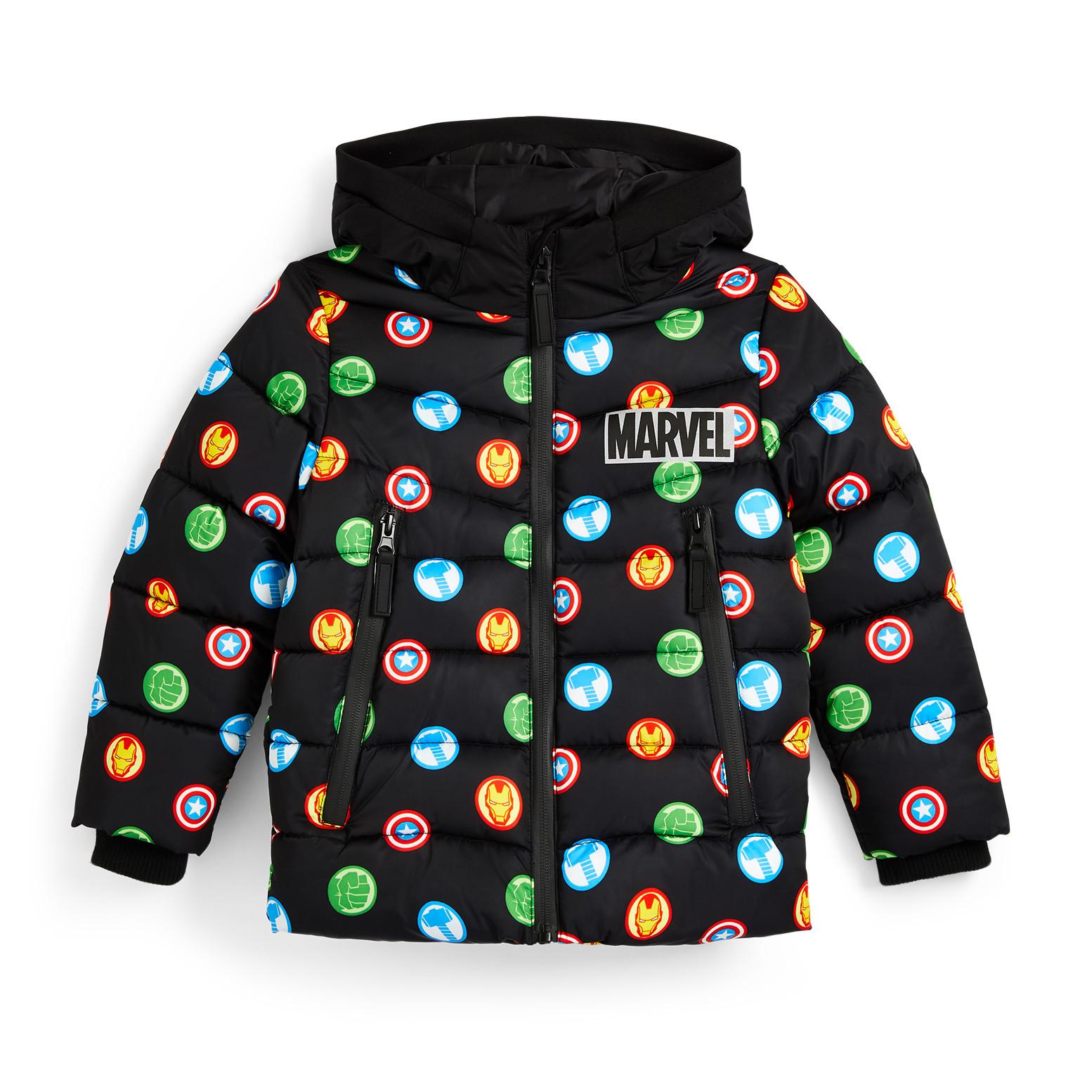 Younger Boy Black Marvel Print Puffer Jacket Boy Clothes Age 27