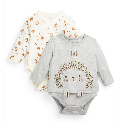 Newborn Baby Boy Hedgehog Print Bodysuits 2 Pack