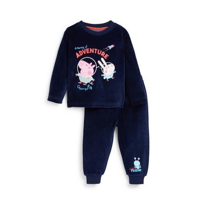 Baby Boy Navy Velour Peppa Pig George Pyjamas Set