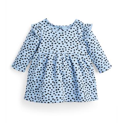 Vestido de punto roma texturizado azul con lunares para bebé niña