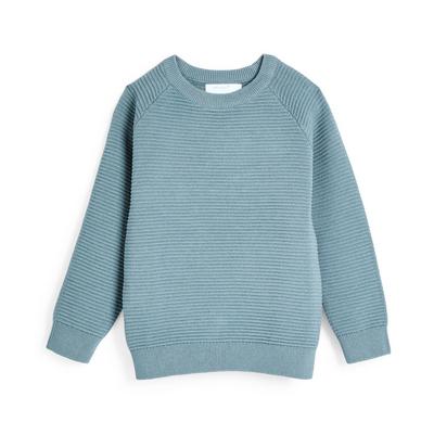 Suéter azul con textura de punto y cuello redondo para niño pequeño