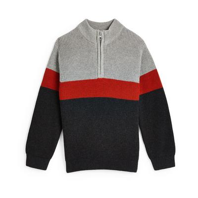 Pleten pulover z barvnimi bloki z zadrgo na ovratniku za mlajše fante
