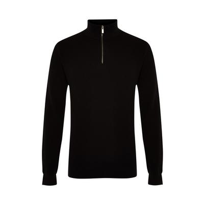 Črn pulover s kratko zadrgo