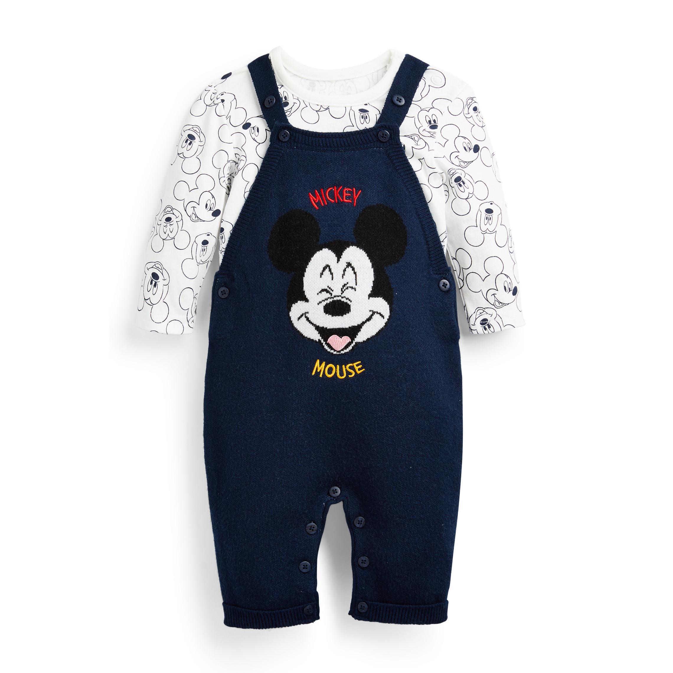 Newborn Baby Boy Navy Disney Mickey Mouse Dungarees Set 2 Piece Baby