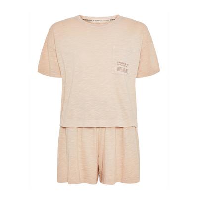 Beiger, kurzer „Earthcolors By Archroma“ Pyjama aus Bio-Baumwolle