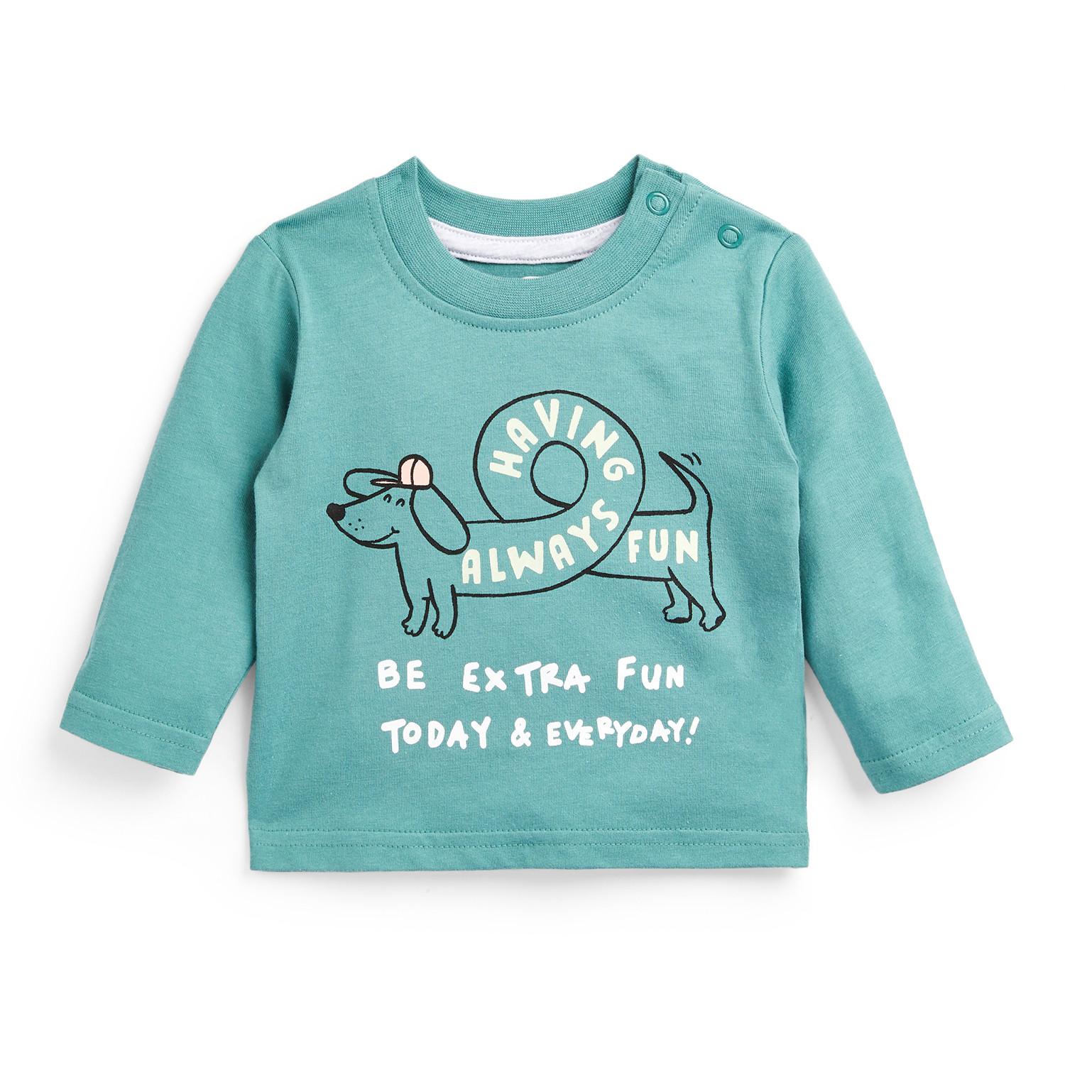 T-shirt a maniche lunghe blu con scritta da bimbo