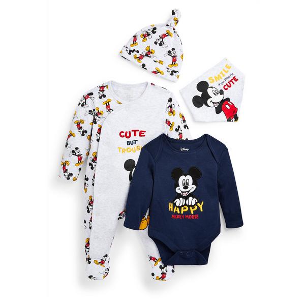 BNWT Baby Boys Primark Disney Mickey Mouse 'happy' Baby Grow sleepsuit With Hat 