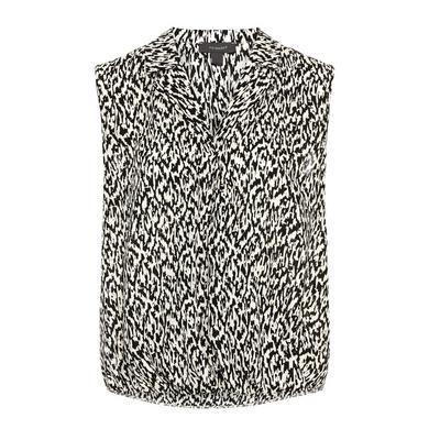 Zwart-witte mouwloze blouse met overslag en print