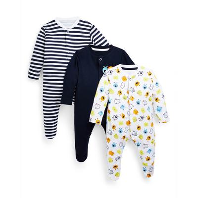 Baby Boy Monster Print Sleepsuits 3 Pack