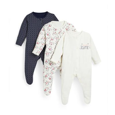 Baby Girl Navy Cubs Print Sleepsuits 3 Pack