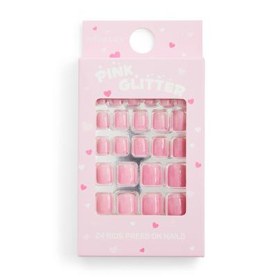 Pink Glitter Kids Press On Nails