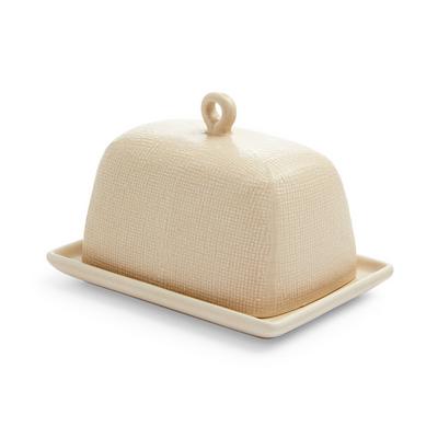 Beige Embossed Butter Dish