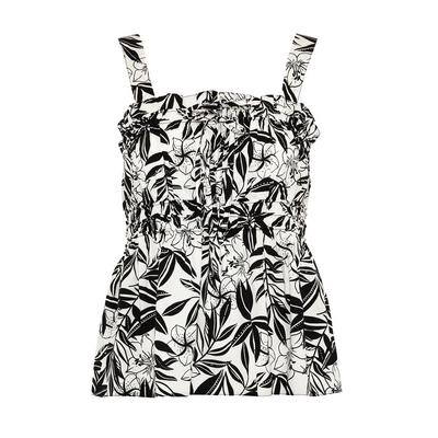 Monochrome Leaf Print Rouched Camisole Top