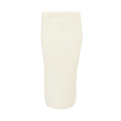 Ivory Ribbed Knit Pencil Skirt