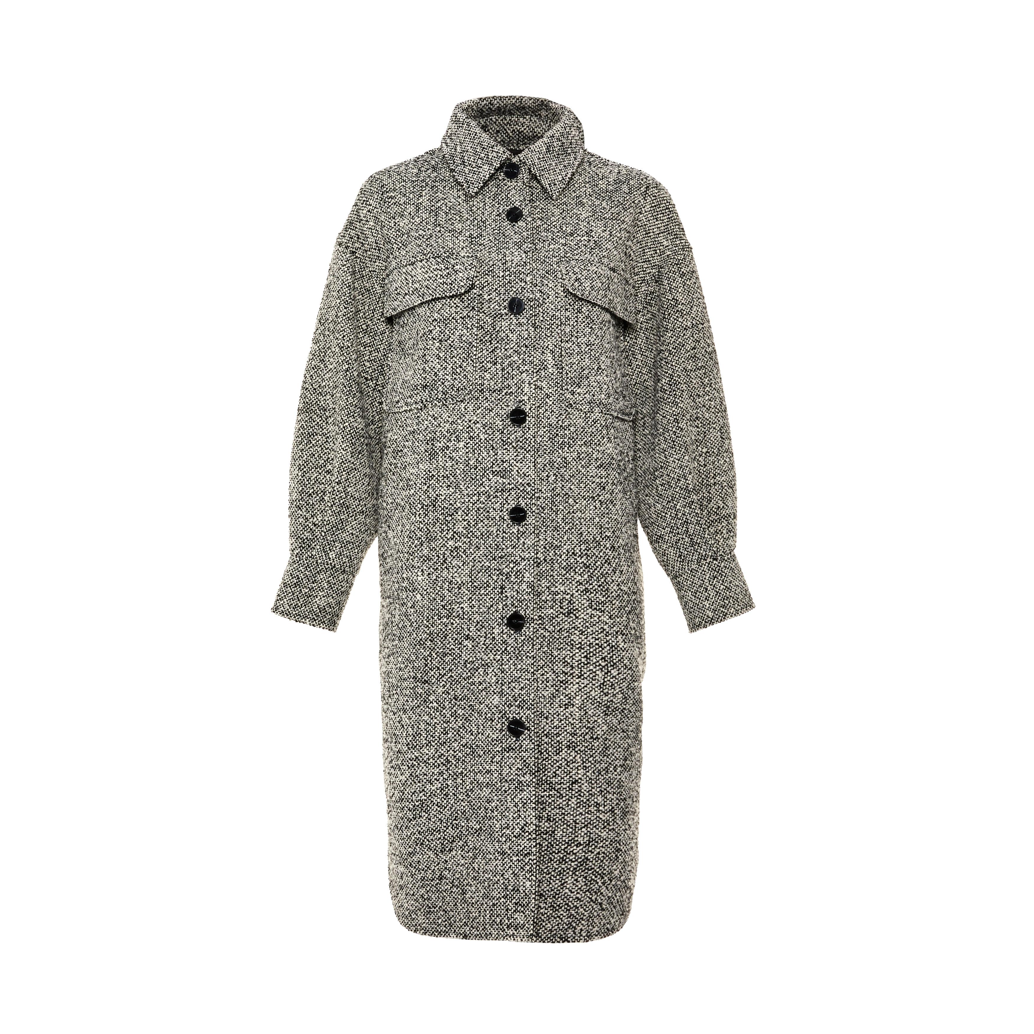 Monochrome Tweed Extra Long Shacket Coat Women's Jackets & Coats