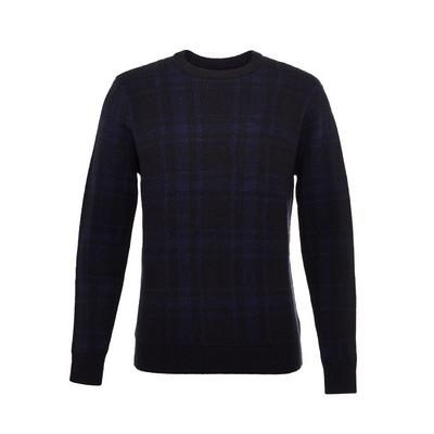Navy Check Knit Crew Neck Sweater