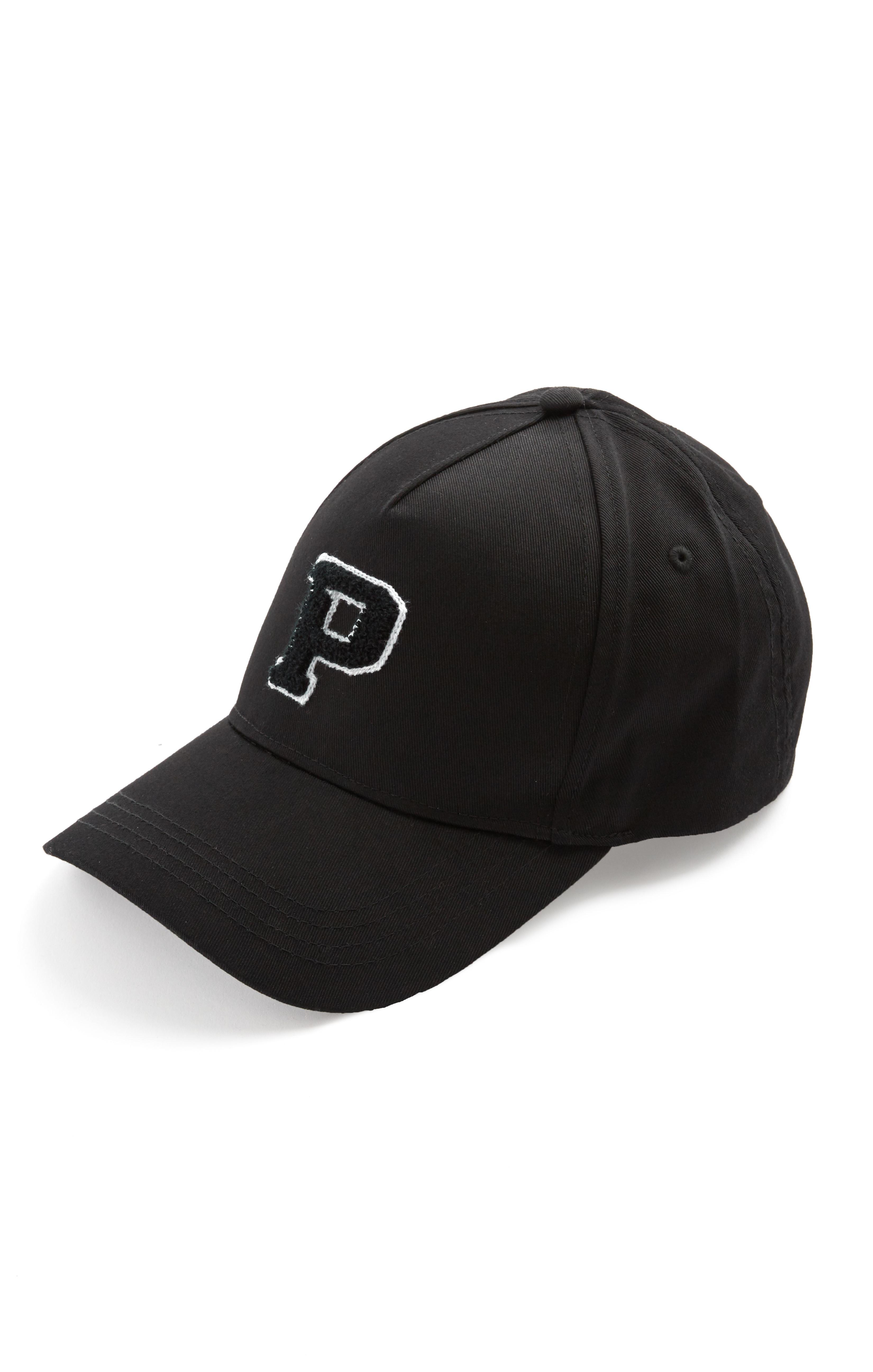 Black P Initial Baseball Cap Women's Hats, Scarves & Gloves Women's