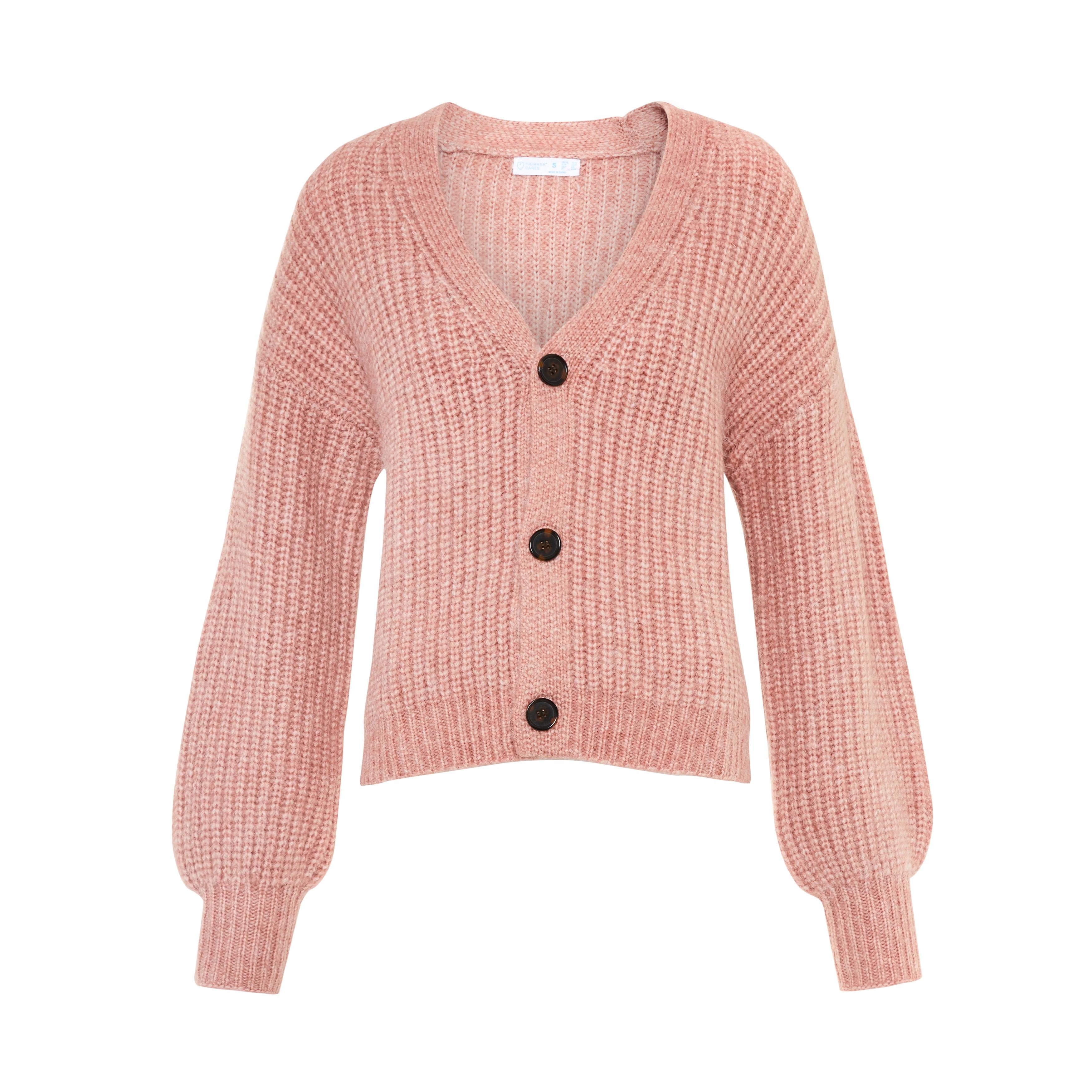 Gerippter rosa StrickCardigan im BoyfriendStil Cardigans für Damen
