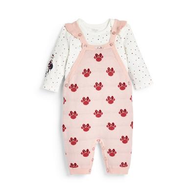 Newborn Baby Girl Pink Disney Minnie Mouse Dungarees Set