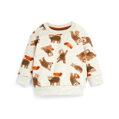 Fantovski pulover z okroglim ovratnikom in potiskom medvedov za dojenčke
