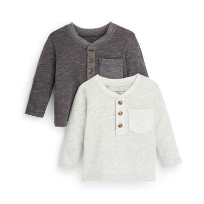 Baby Boy Grey Longsleeve Henley T-Shirts 2 Pack