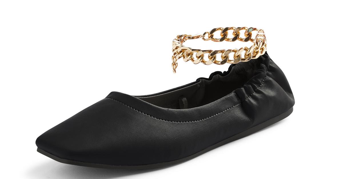Black Square Toe Chain Detail Ballerina Slippers | Ballet Shoes, Loafers & Pumps | Women's Shoes