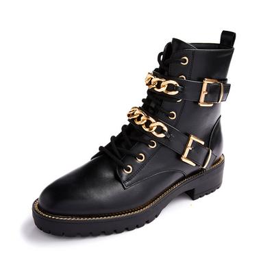 Chunky Black Chain Detail Lace-Up Boots