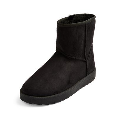 Black Faux Suede Chunky Boots