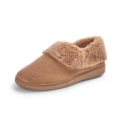 Brown Faux Fur Moccasin Slippers