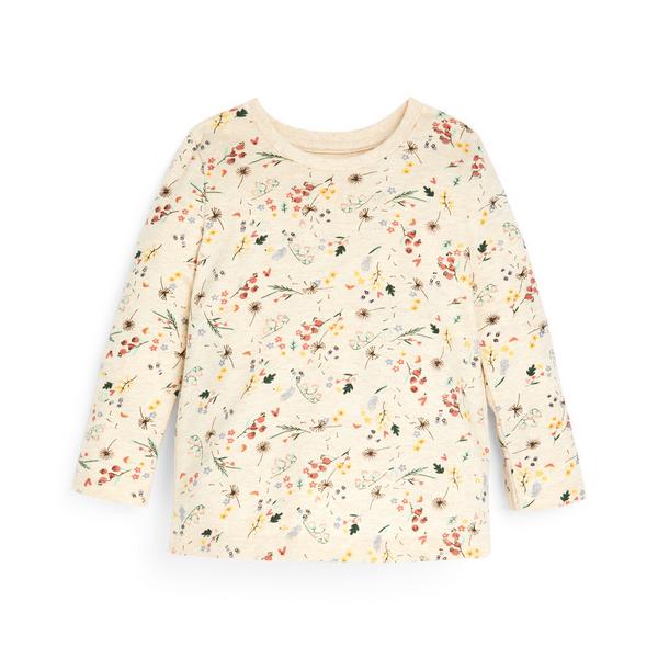 Baby Girl Beige Floral Print Longsleeve T-shirt