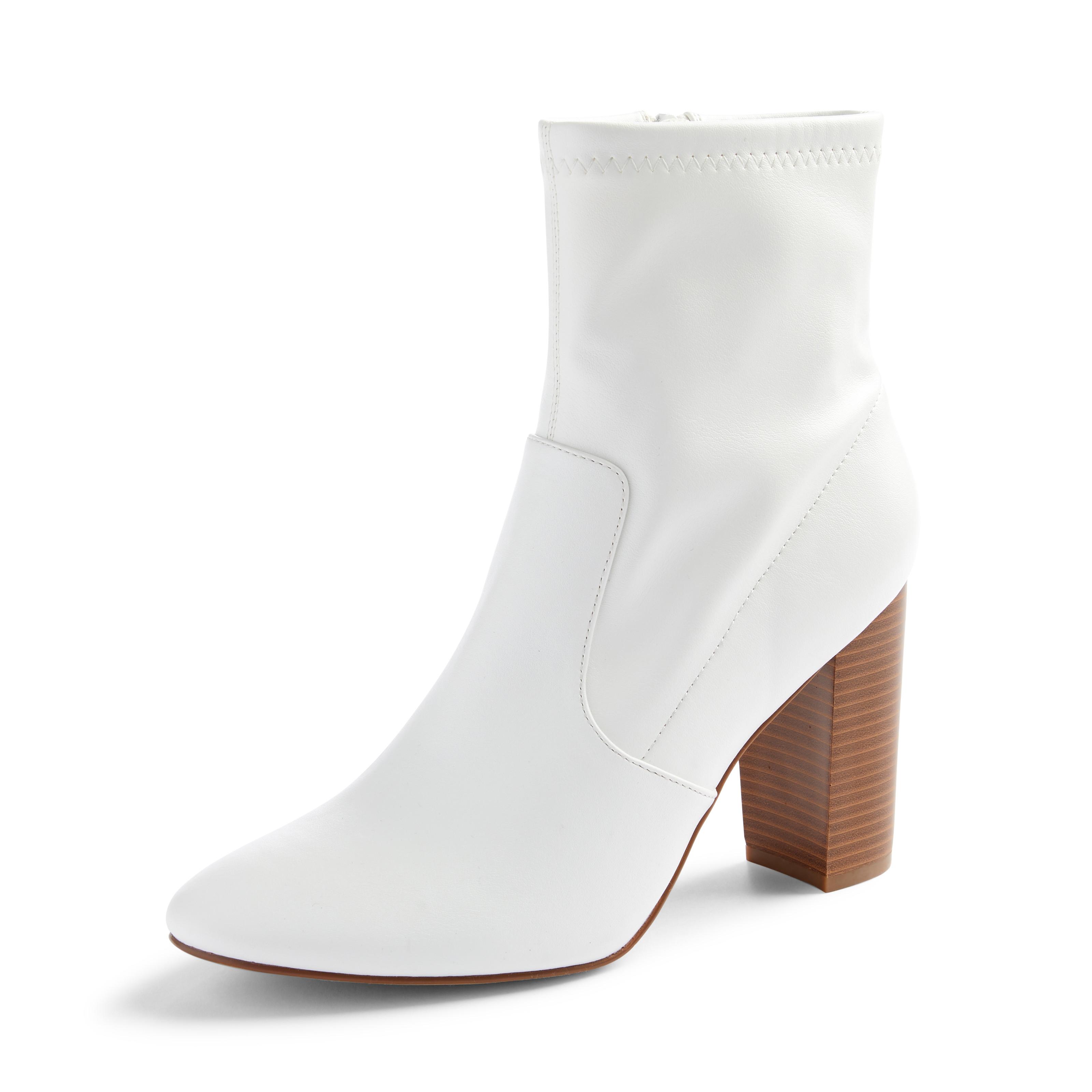 White Stretch Block Heel Boots Women's Boots Women's Shoes & Boots