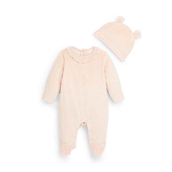 Newborn Baby Girl Pink Velour Sleepsuit 2 Piece