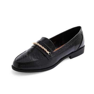 Black Chain Detail Loafer Shoes