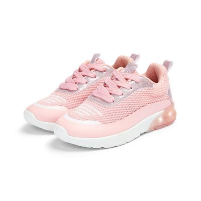 Younger Girl Pink Contrast Heel Light Up Trainers