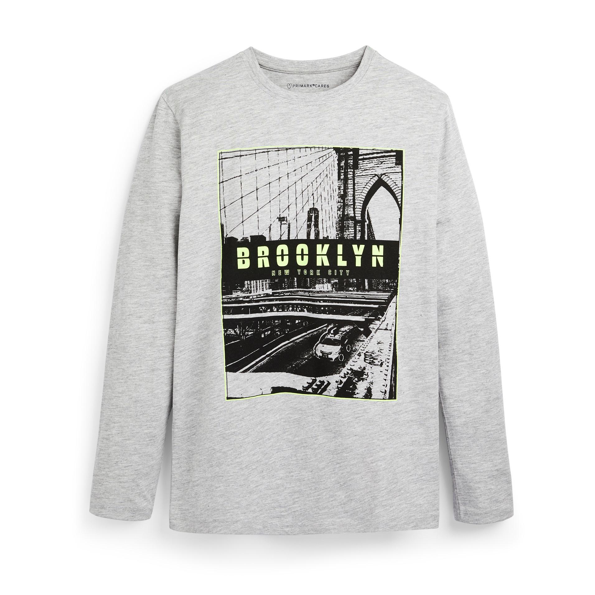 Siva majica z dolgimi rokavi s potiskom Brooklyn za starejše fante