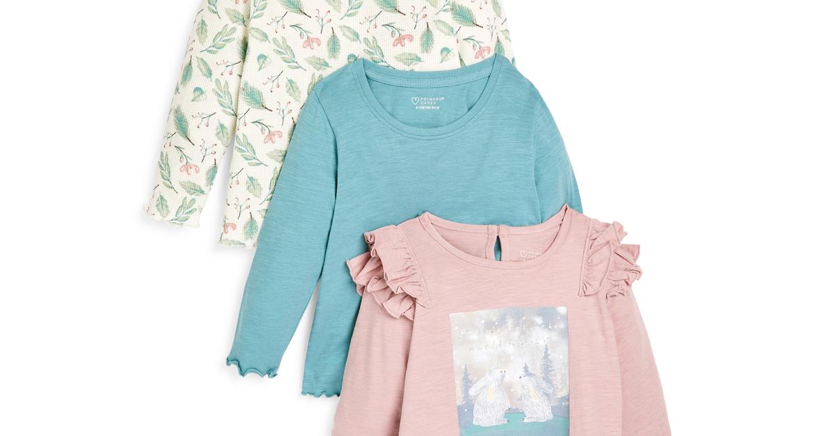 Pack 3 camisetas surtidas de manga larga con estampado para bebé niña | Moda para bebés niña | Moda para bebés y recién nacidos | Ropa para niños | Todos los productos Primark | Primark España