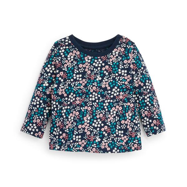 Baby Girl Navy Floral Print Longsleeve T-Shirt