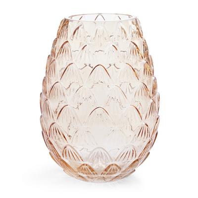 Grote amberkleurige geschulpte vaas van glas