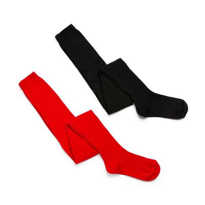 Girls Red And Black Cable Tights 2 Pack
