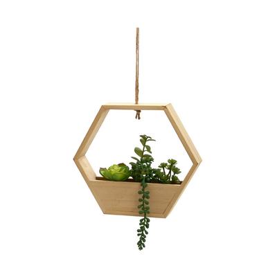 Imitatieplant in houten hangende zeshoekige pot