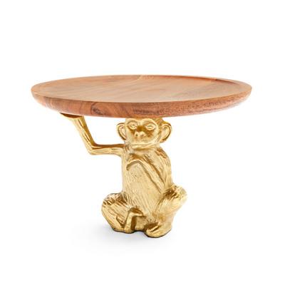 Wooden Goldtone Monkey Cake Stand