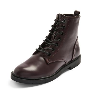 Burgandy Faux Leather Lace Up Hiker Boots
