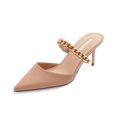 Beige Chain Detail Pointed Mules