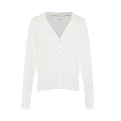 White Ribbed Modal Wellness Button Detail Top