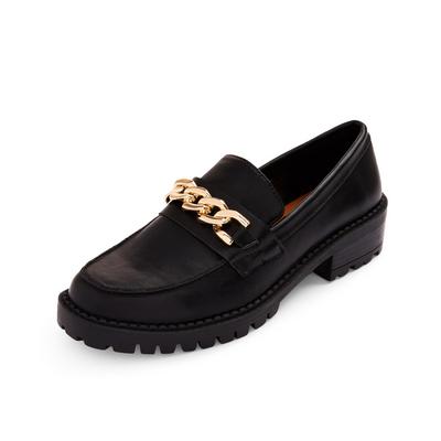 Black Chunky Chain Detail Loafers