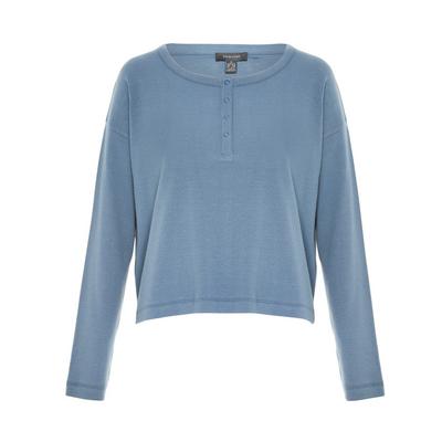 Blaues, geripptes Langarm-Sweatshirt mit Druckknöpfen