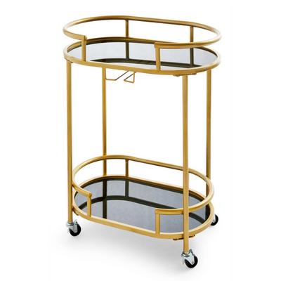 Goldtone Oval Bar Cart With Castors